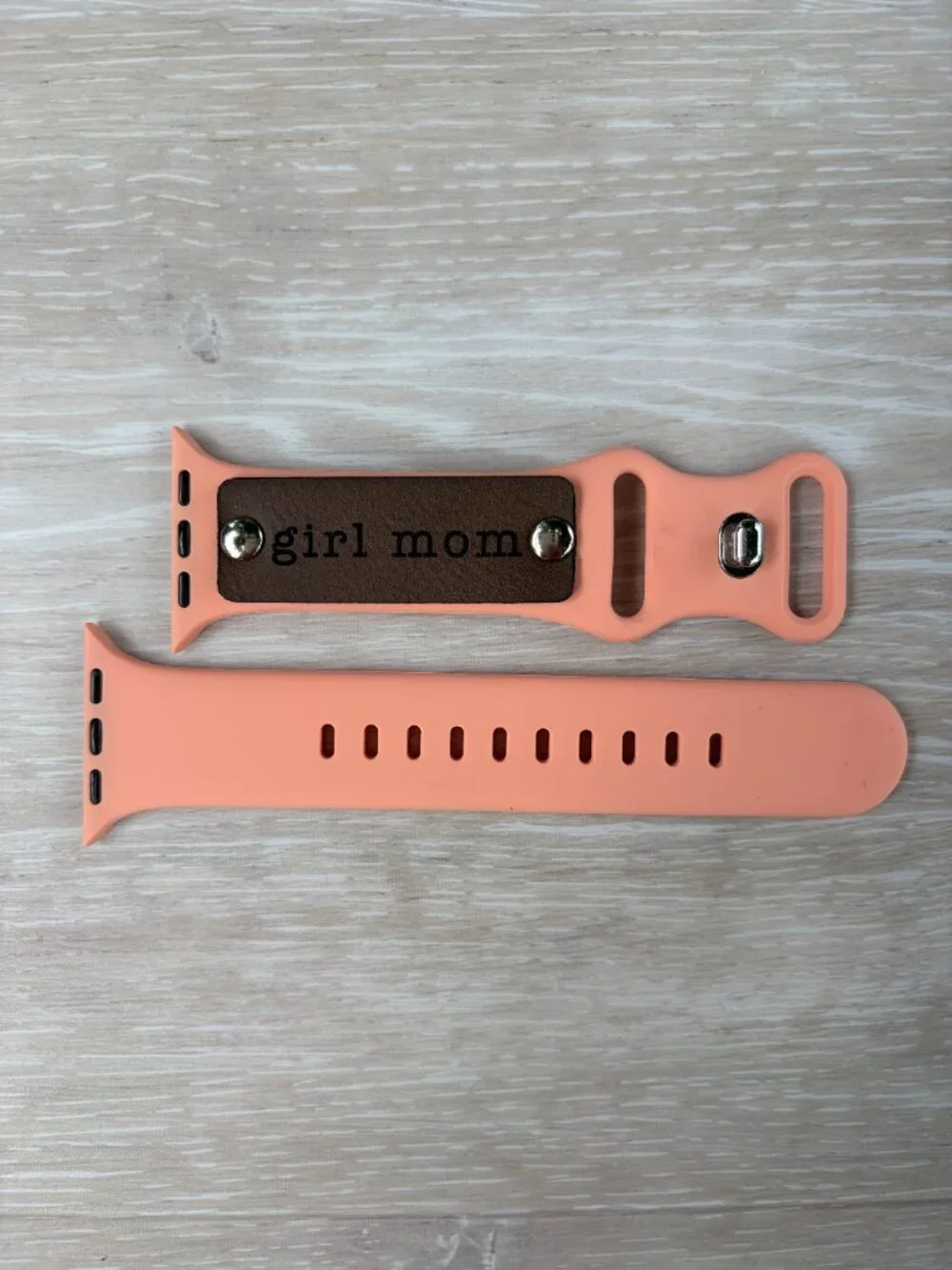 Girl Mom Engraved Silicone Band For Apple Watch 38mm 40mm 41mm 42mm Coral Pink